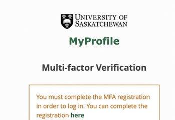 Message says "You must complete the MFA registration in order to log in"